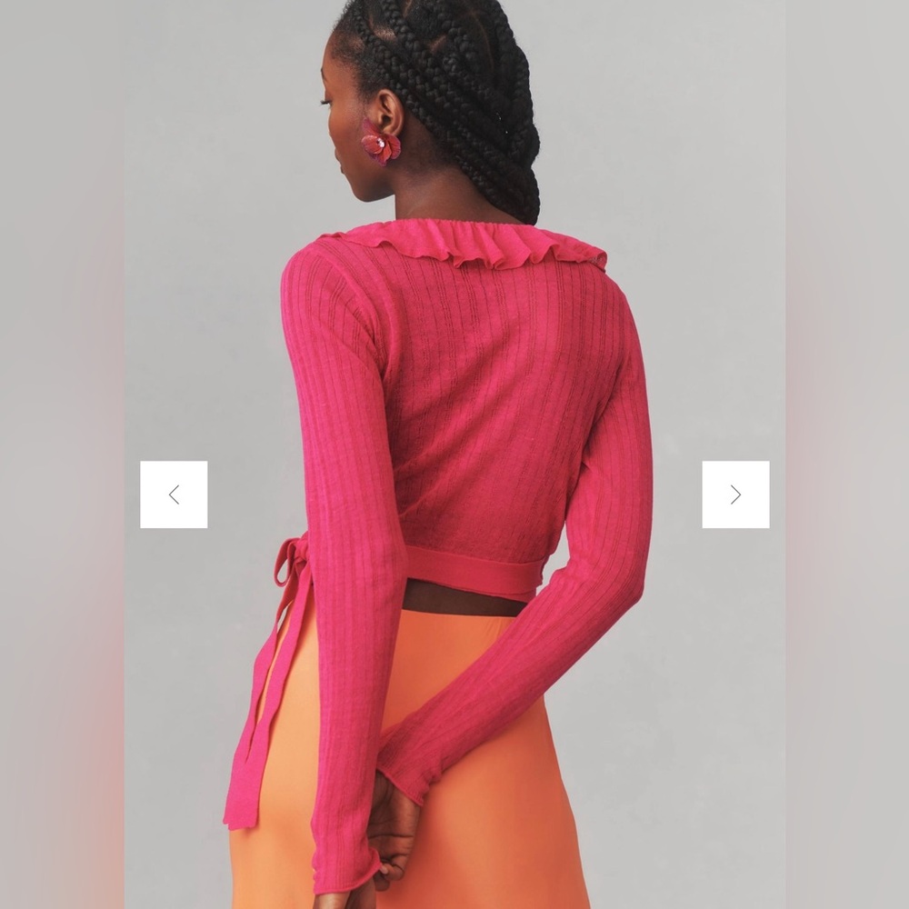 Maeve By Anthropologie Linen Ruffled Wrap Cardigan Sweater - Picture 3 of 10